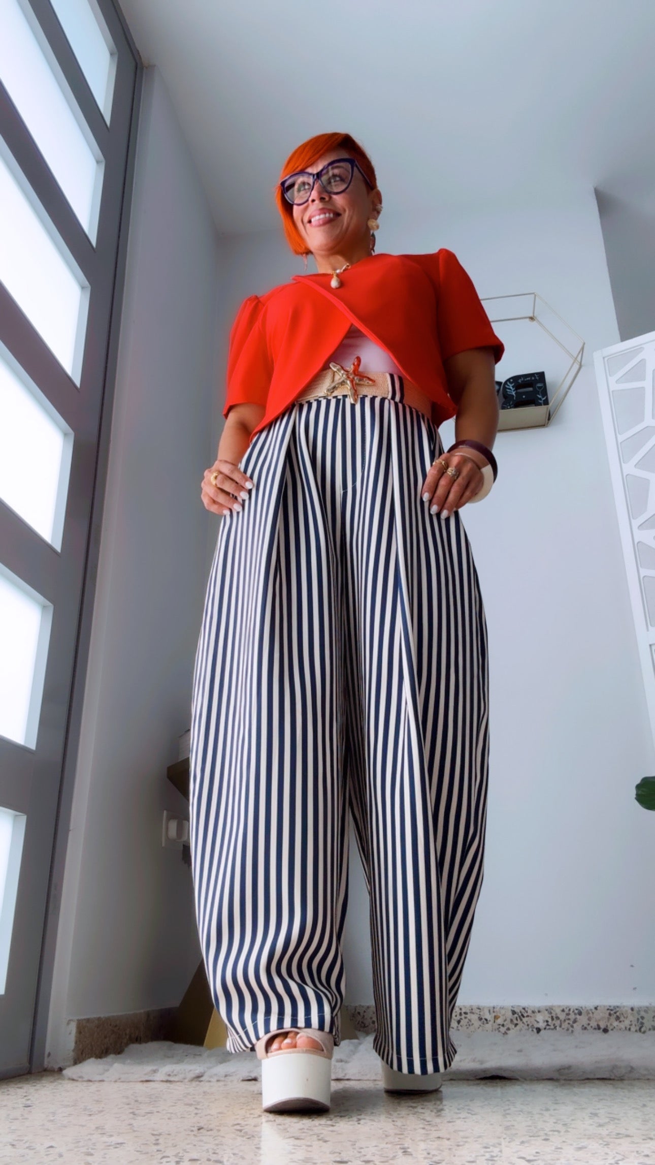 Navy and Beige Line Flow Pant