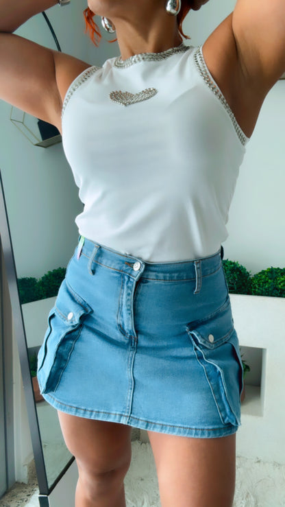 Vibrant Cargo Denim Skirt