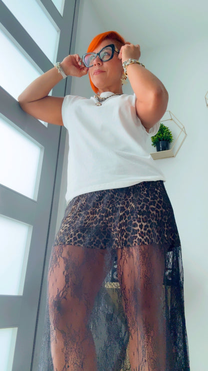 Leopard Short with Lace Skirt