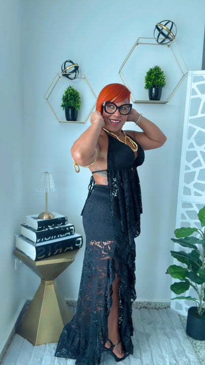 Lace Open Back Skirt Set
