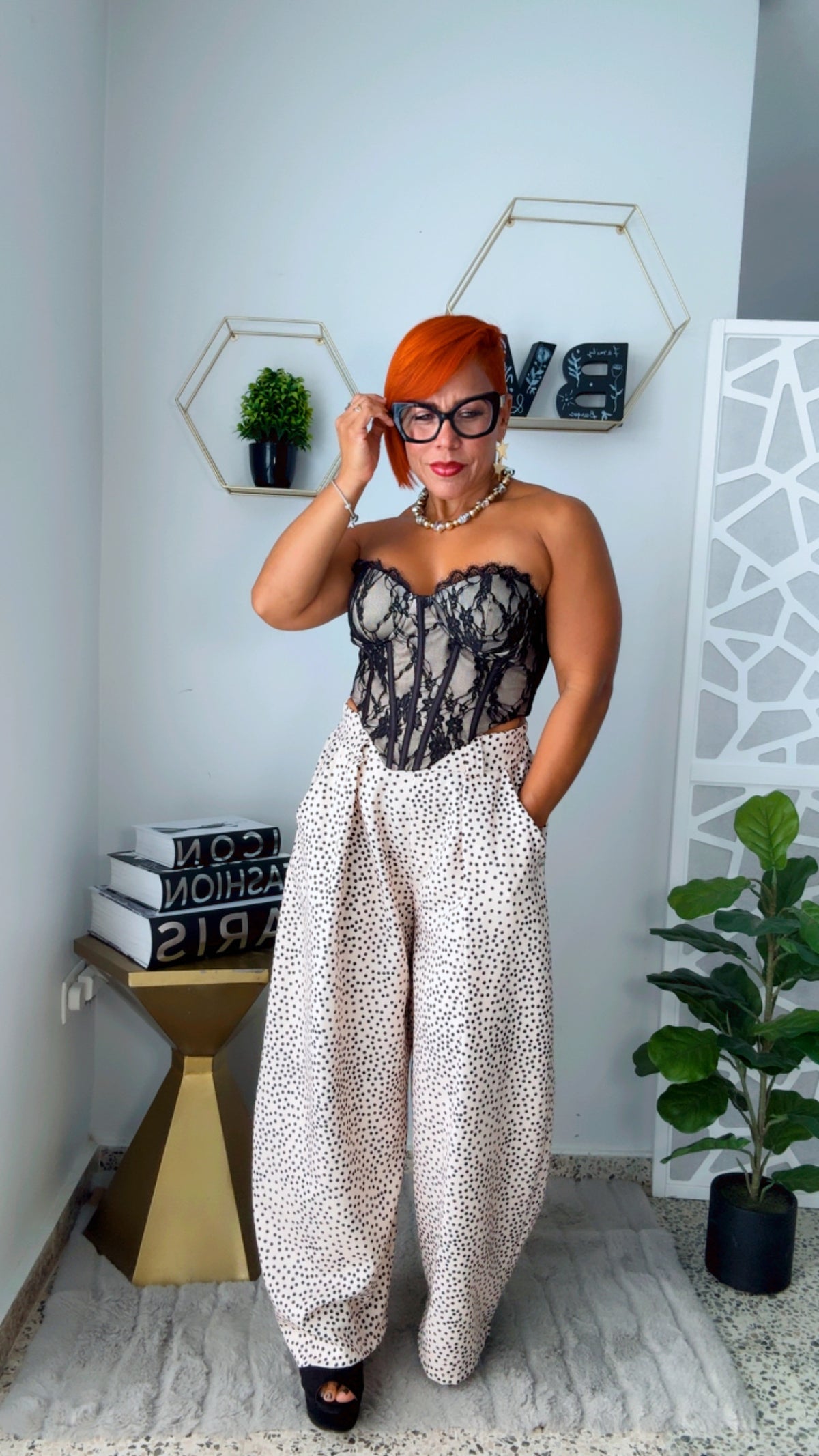 Polka Dots Splash Barrel Pant - Beige w/ Black Polka Dots