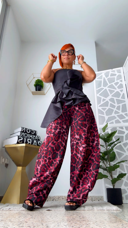 Burgundy Leopard Barrel Pant