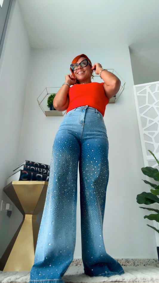 Front Beaded Light Blue Jeans