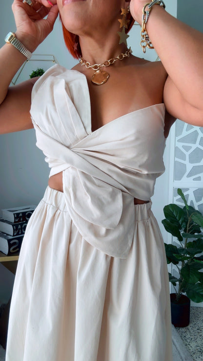 Knotted Twist Beige Dress