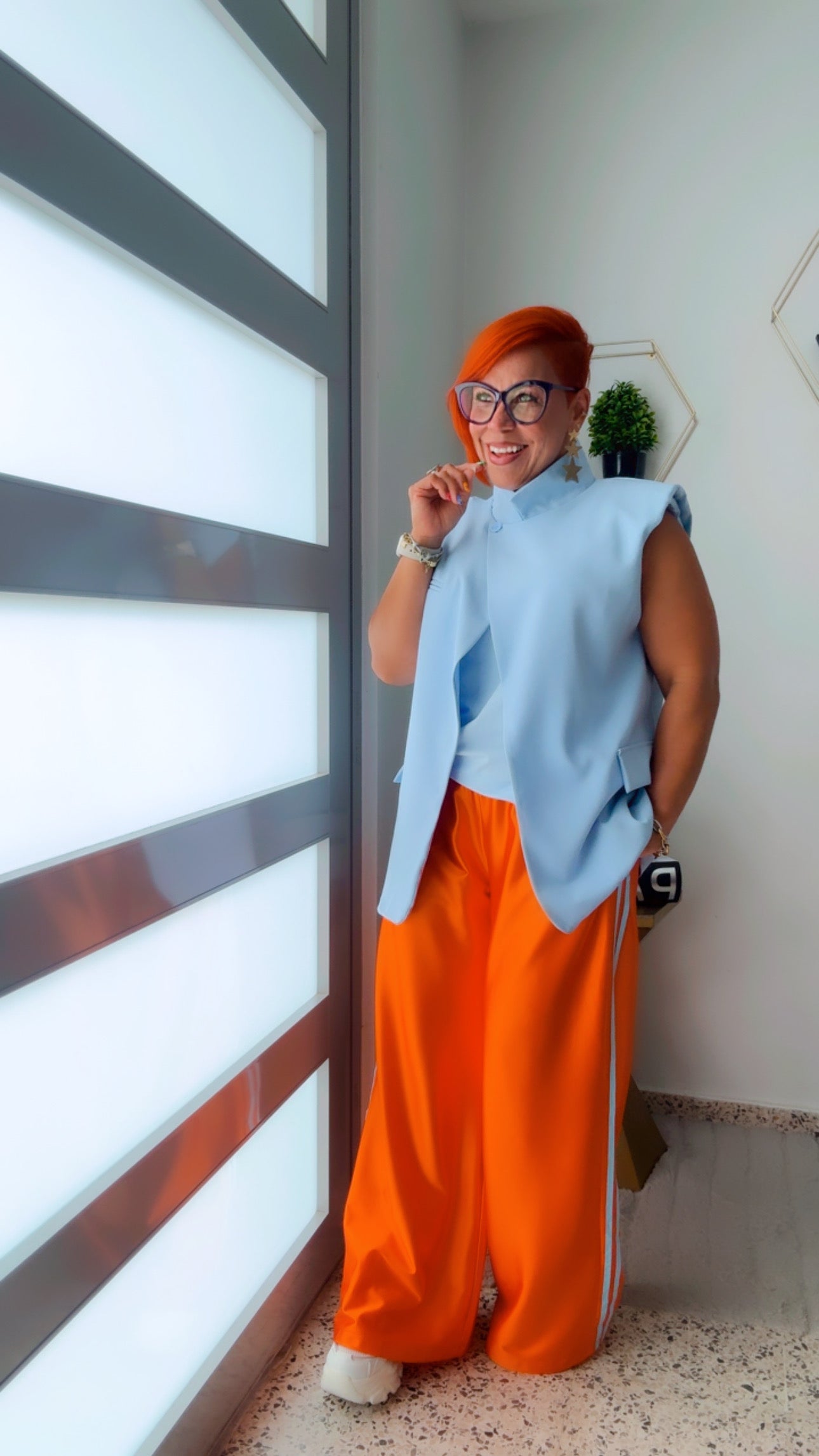 Sport Luxe Wide-Leg Vibrant Orange Pant