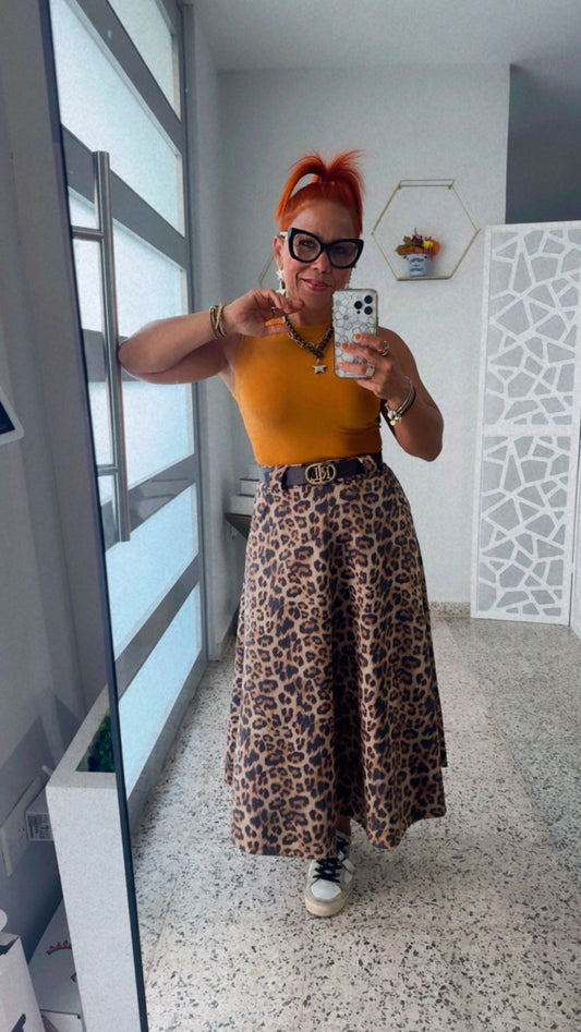Leopard Suede Maxi Skirt