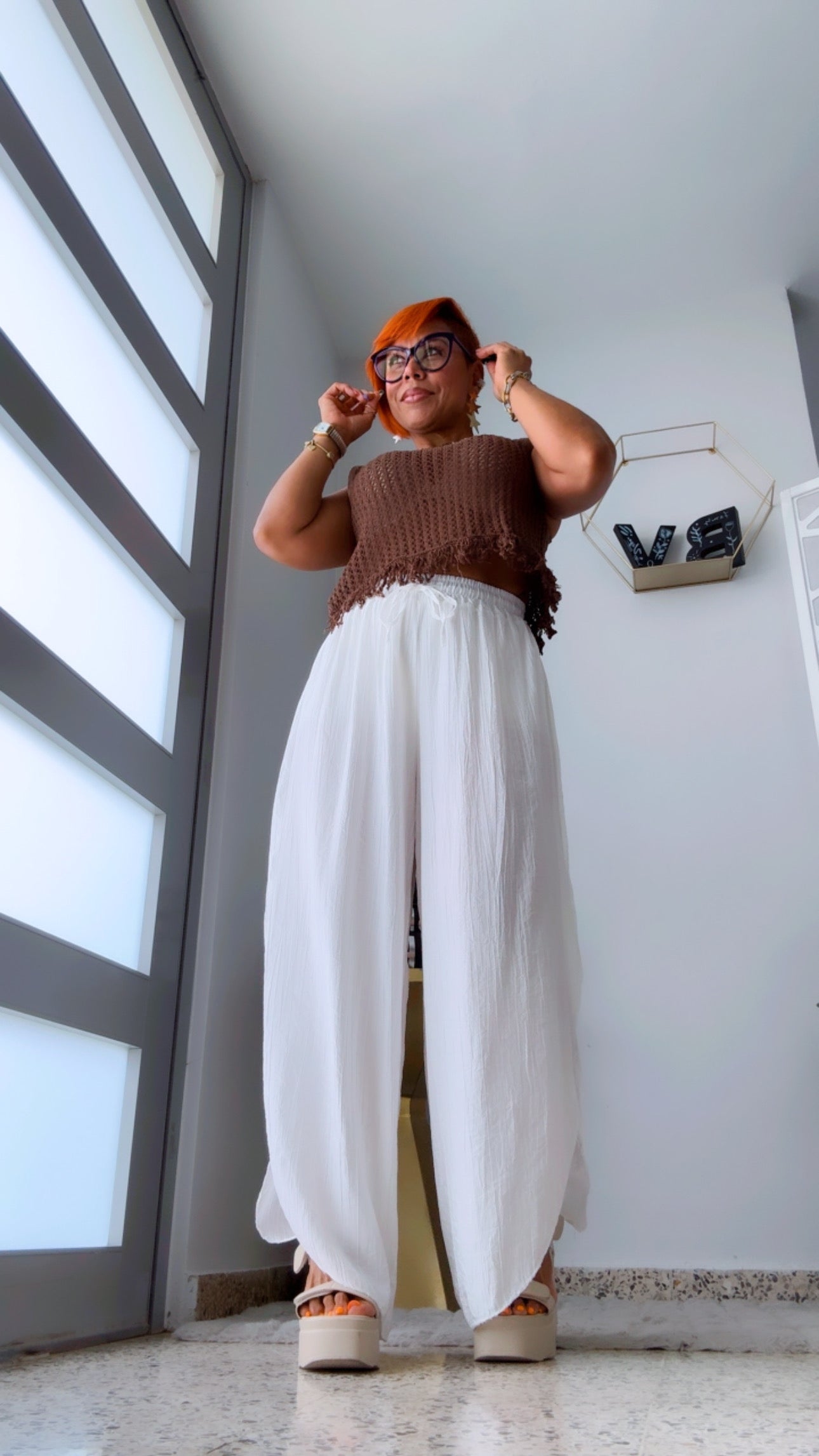 White Wide Leg Split Skirt Pant - Boho&nbsp;