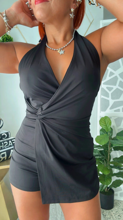Black Halter Romper - Skort Style