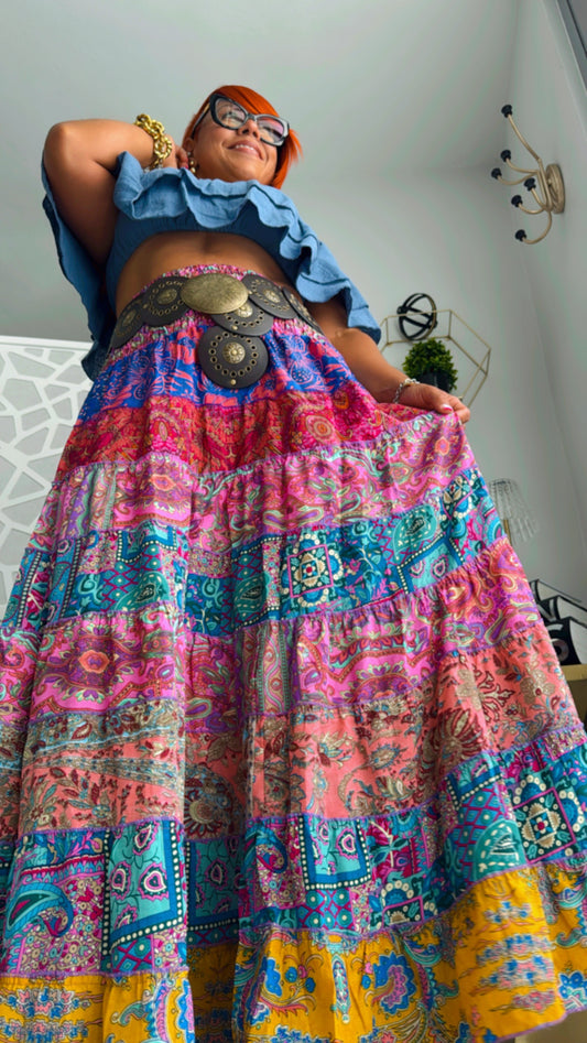 Boho Skirt & Strapless Dress (Blue/Pink Multi)