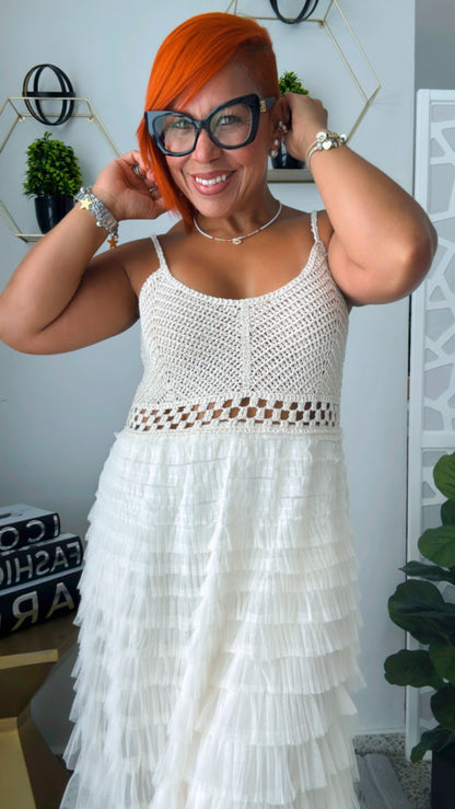 Almond Tuttu Dress with Crochet Top