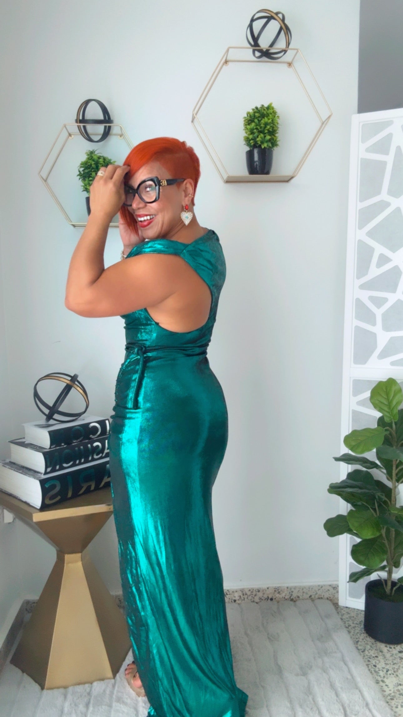 Metallic Emerald Long Dress