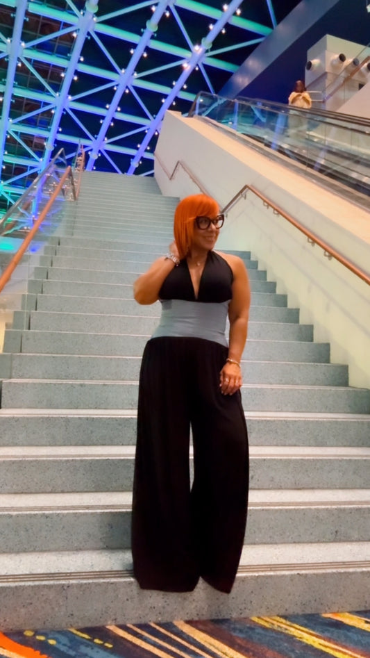 Denim Contrast Jumpsuit (Black/Denim)