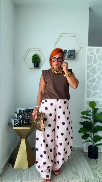 Pink and Chocolate Jumbo Polka Dots Barrel Pant&nbsp;