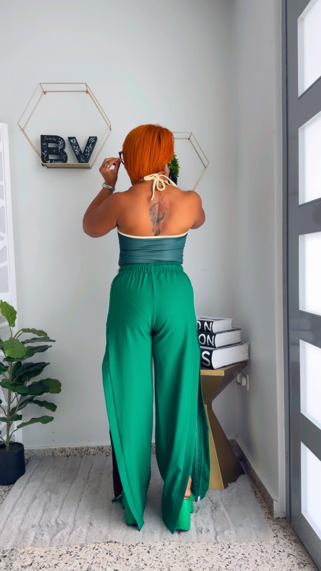 Green track Pant Open Side