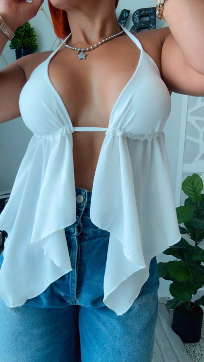White Halter Backless Top