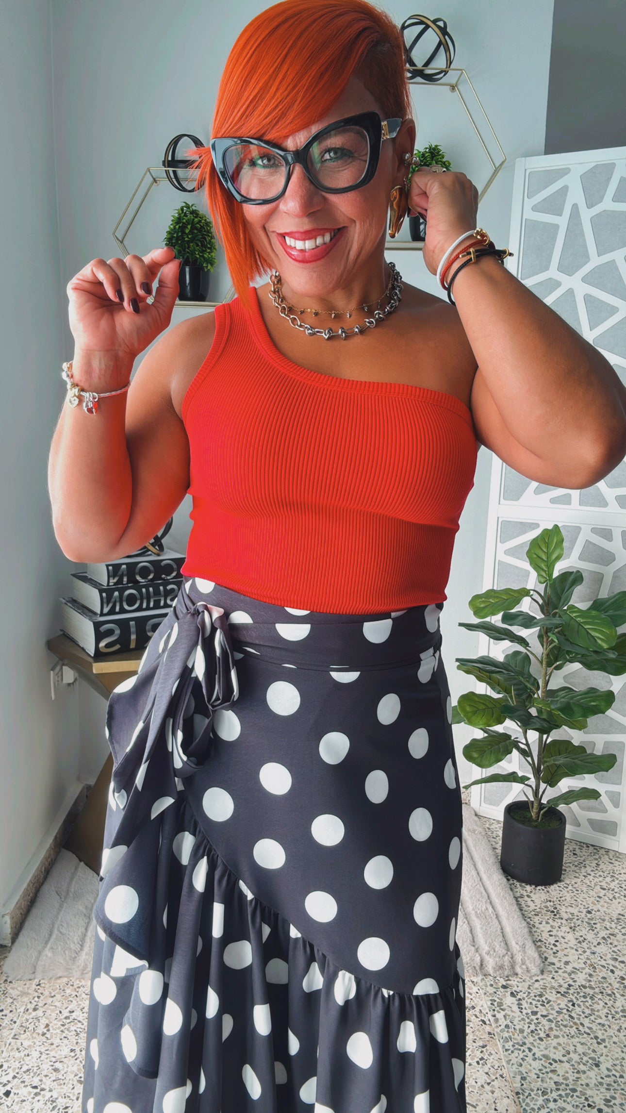 One Shoulder Red Basic Top