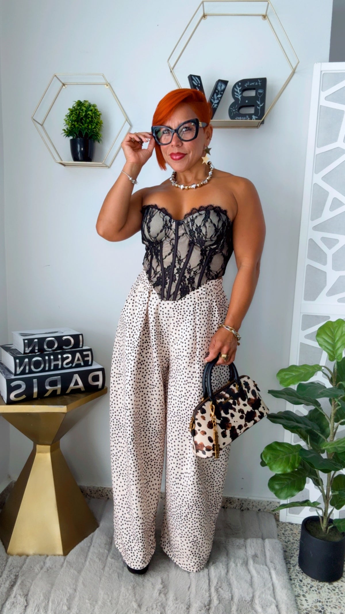 Polka Dots Splash Barrel Pant - Beige w/ Black Polka Dots