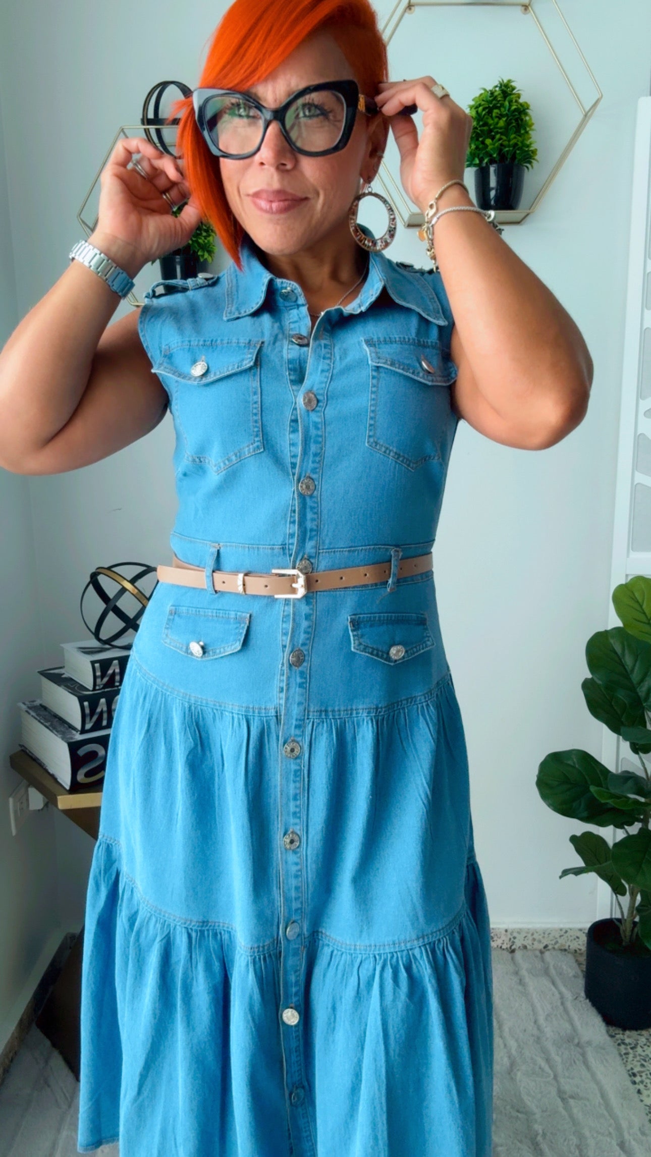 Button Down Denim Midi Dress