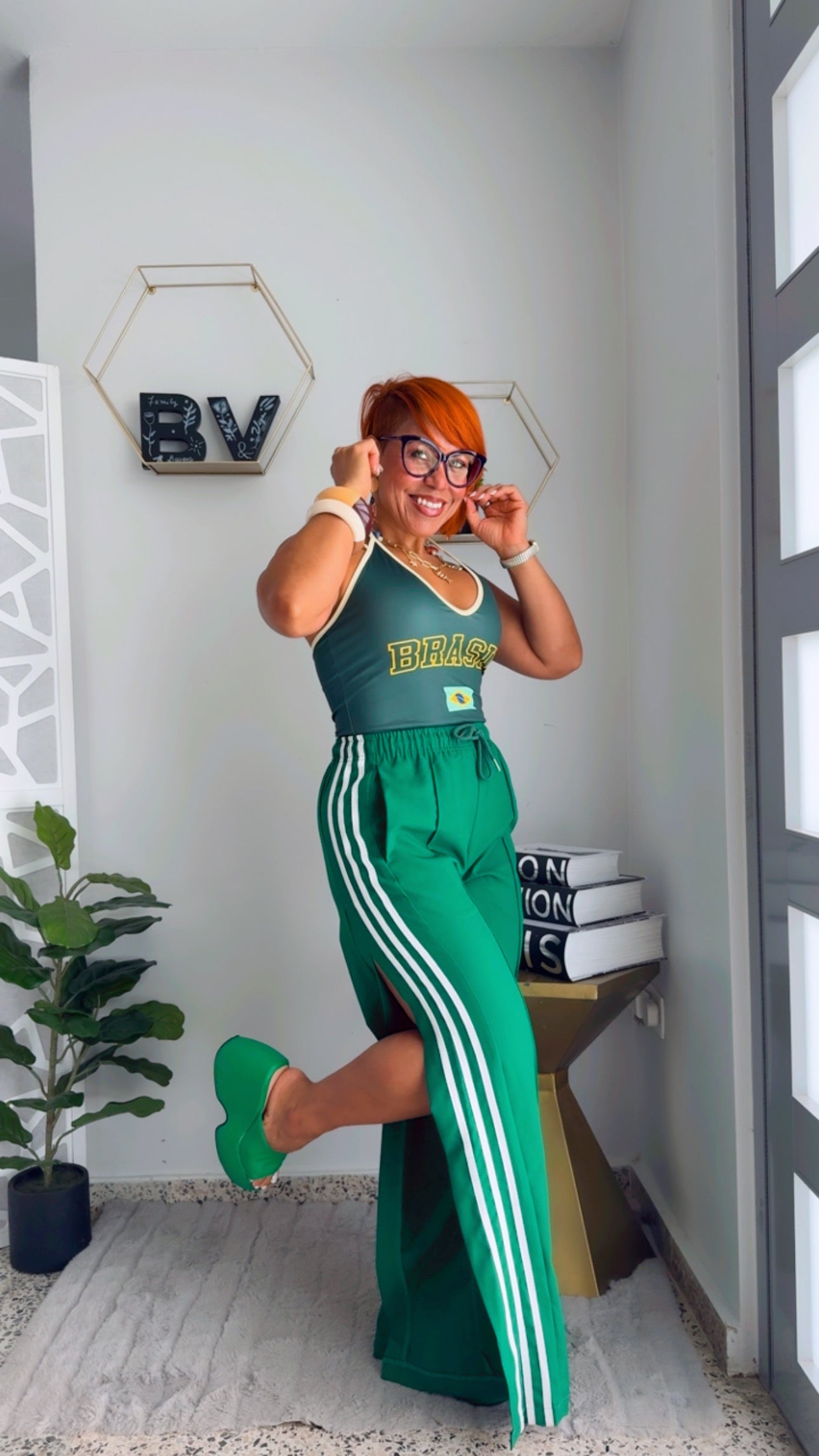 Green track Pant Open Side