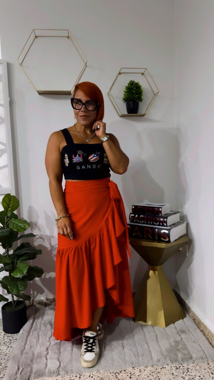 Red Midi. Wrap Around Skirt