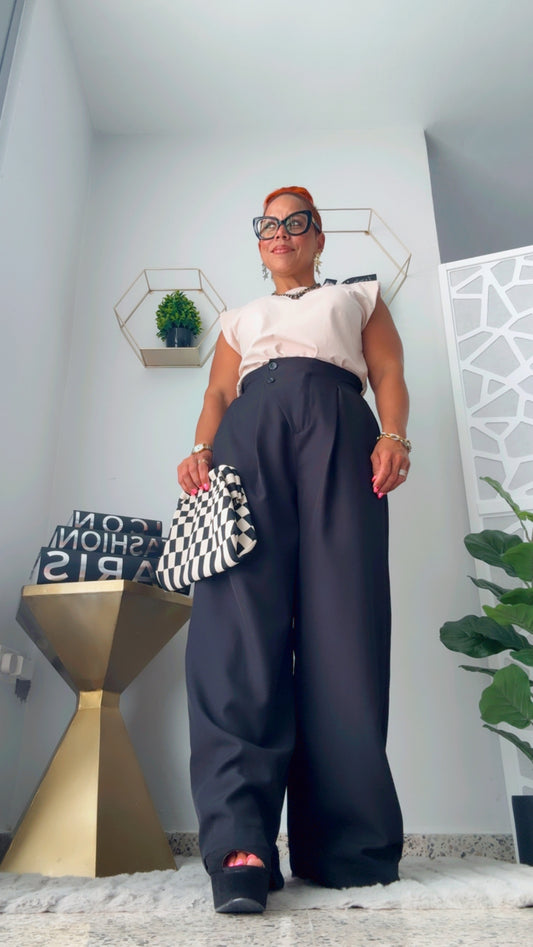 Highwaist Elastic Band Black Pant