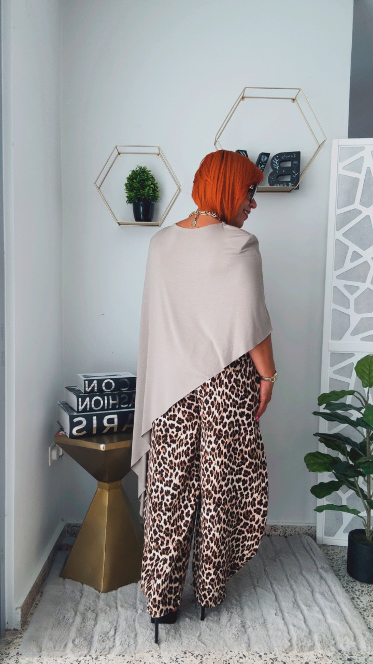 Taupe Asymmetric High-Low Elegant Tunic