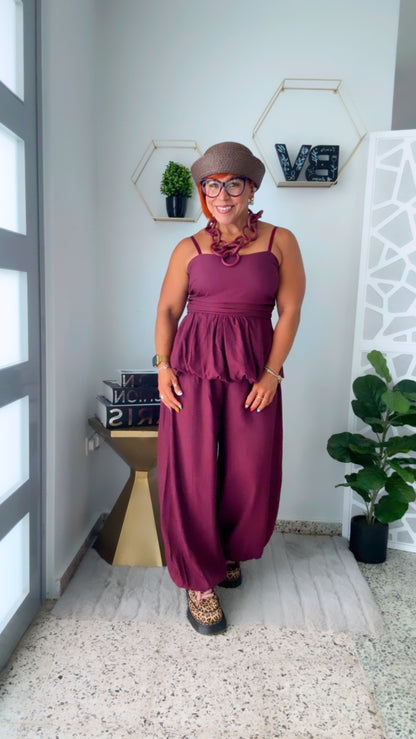 Cranberry Peplum Harem Set