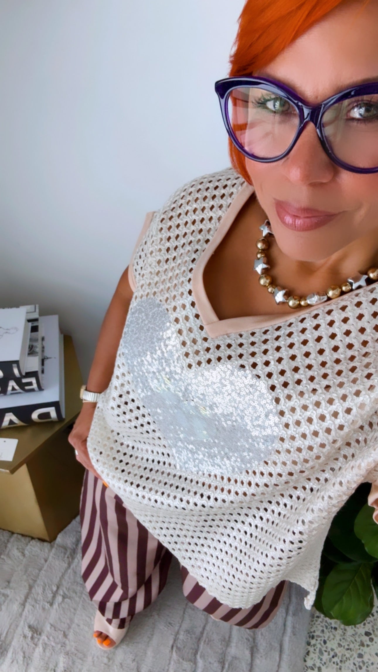 Silver Rhinestone Hearth Crochet Glam Top