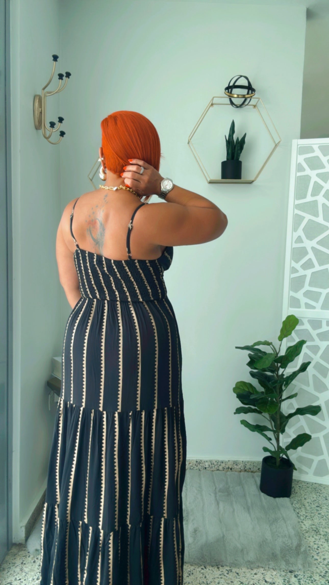 Black Dress with Gold Zigzag Line
