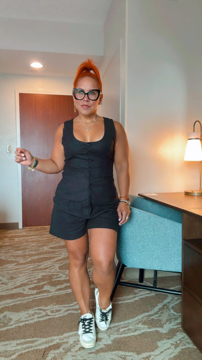 Casual Bussines Linen Short Set