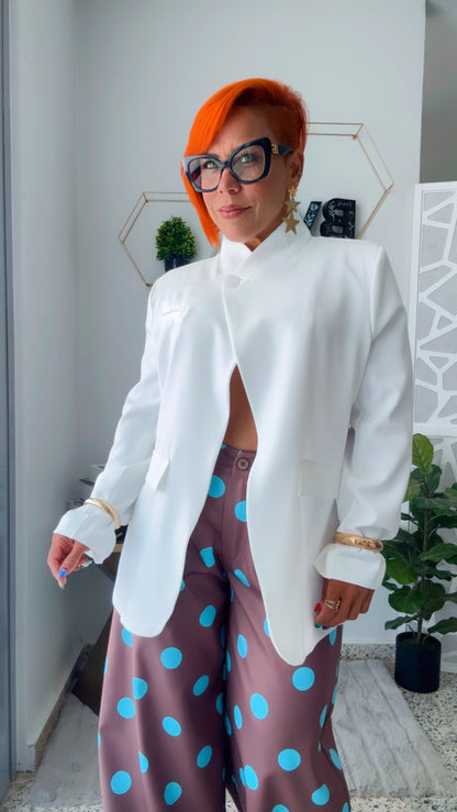 Asymmetric White Blazer