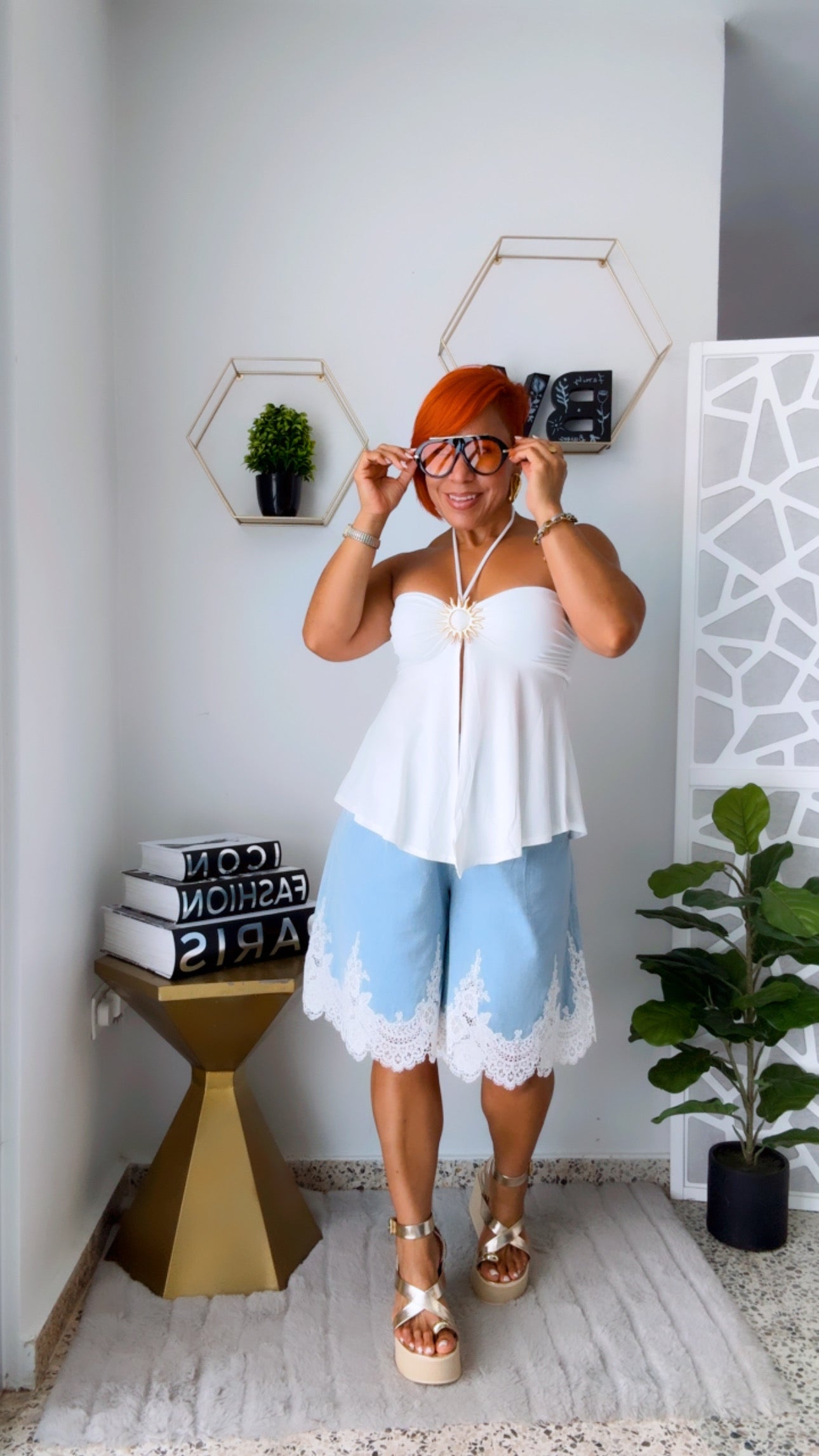 Light Denim Capri Lace Culottes