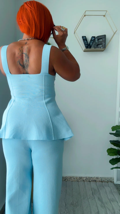 Sky Blue Sweater Pant Set