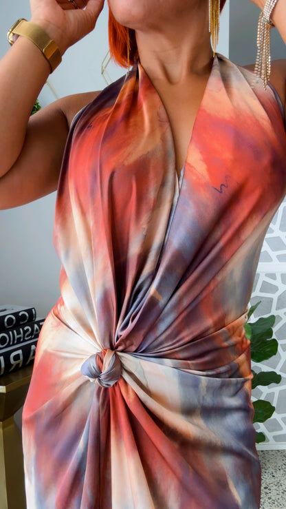 Backless Marble Twist Maxi Dress