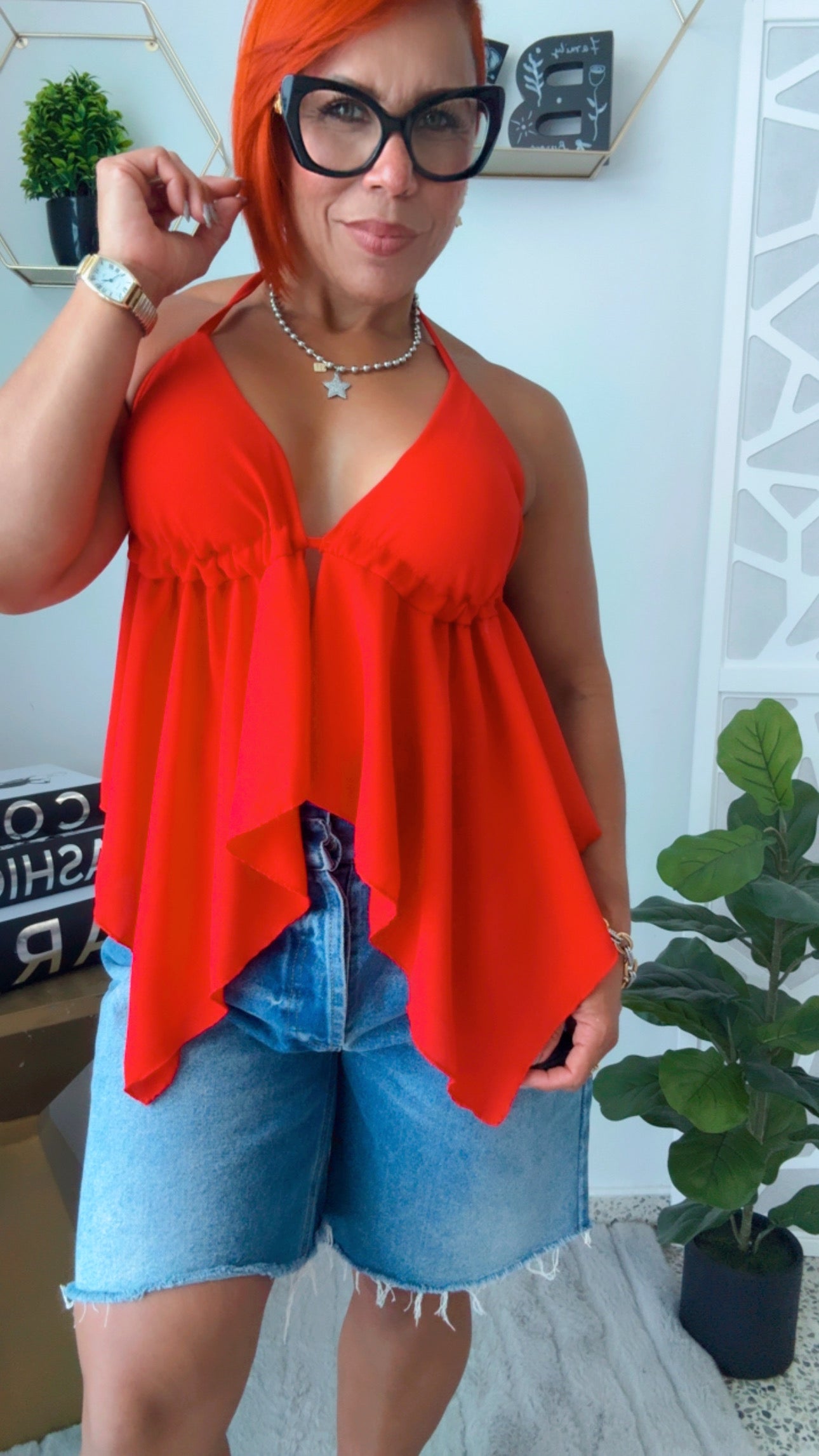 Red Halter Backless Top