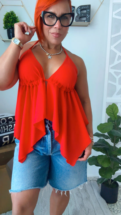 Red Halter Backless Top