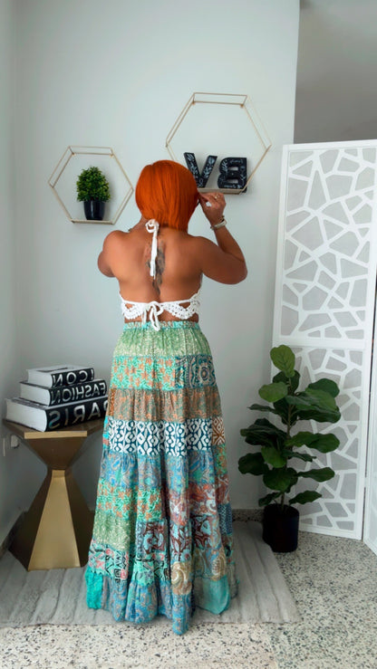 Aqua II Tassel Boho Skirt