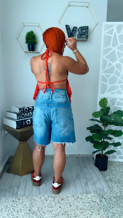 Red Halter Backless Top