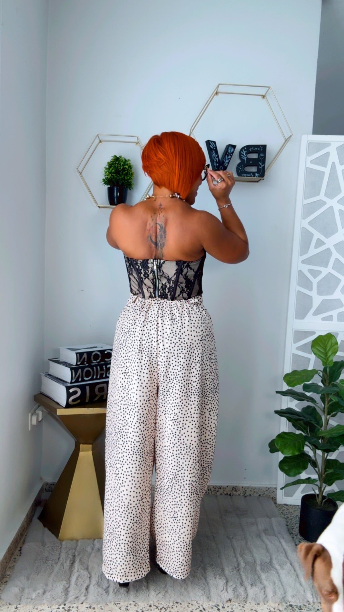 Polka Dots Splash Barrel Pant - Beige w/ Black Polka Dots