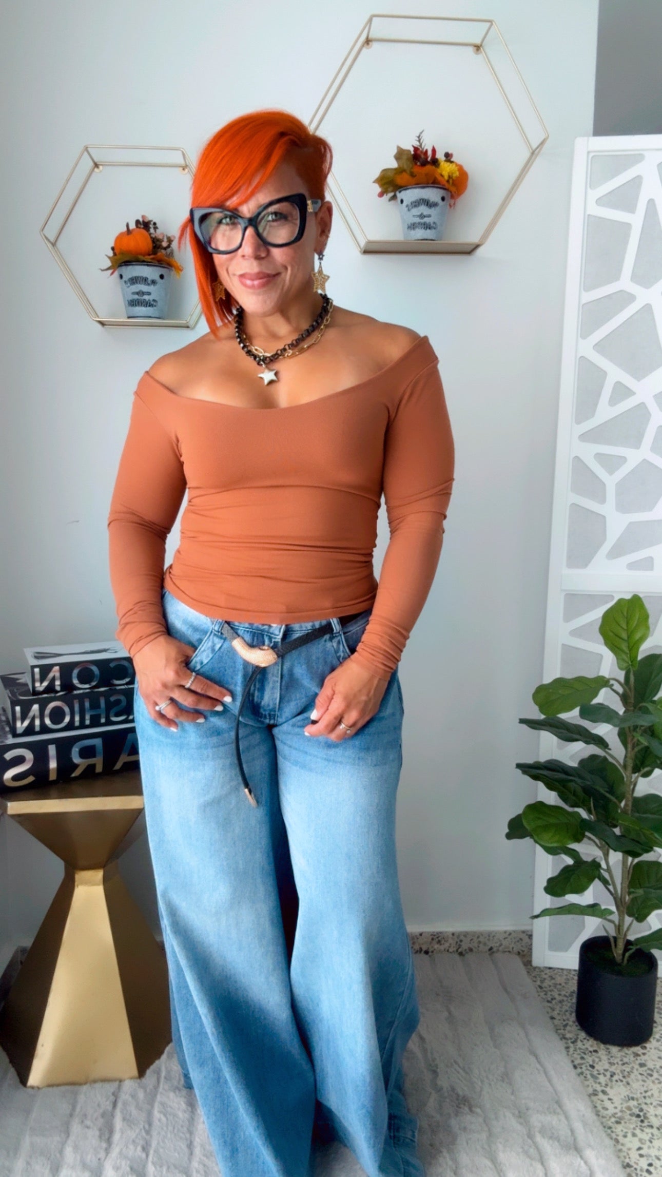 Off Shoulder Mocha Top