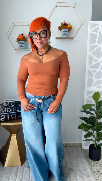 Off Shoulder Mocha Top