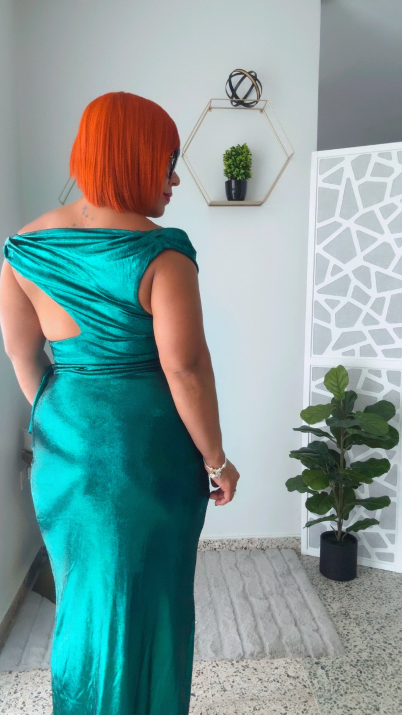 Metallic Emerald Long Dress