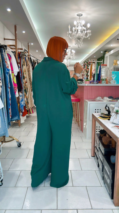 Emerald Chic Oversized Button-Up Jumpsuit