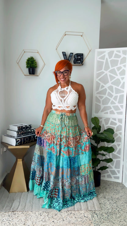 Aqua II Tassel Boho Skirt