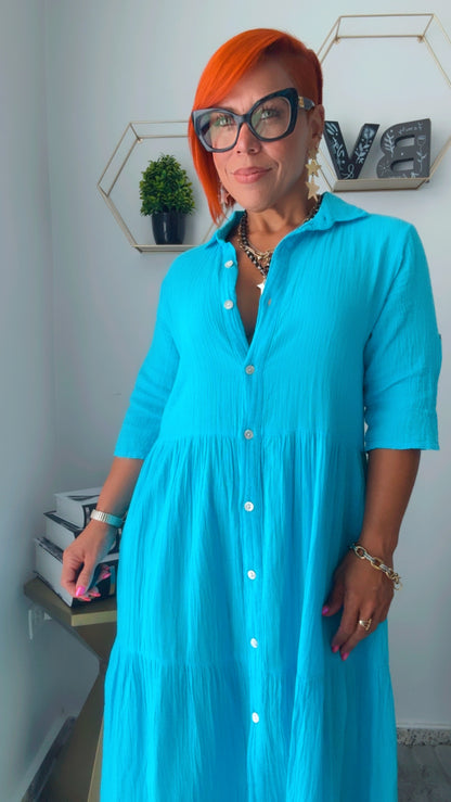 Turquesa Midi Shirt Dress