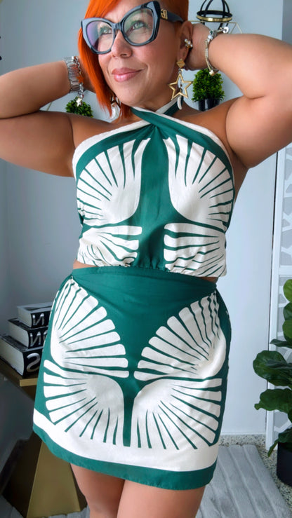 Concha Cut Out Hunted Green Mini Dress
