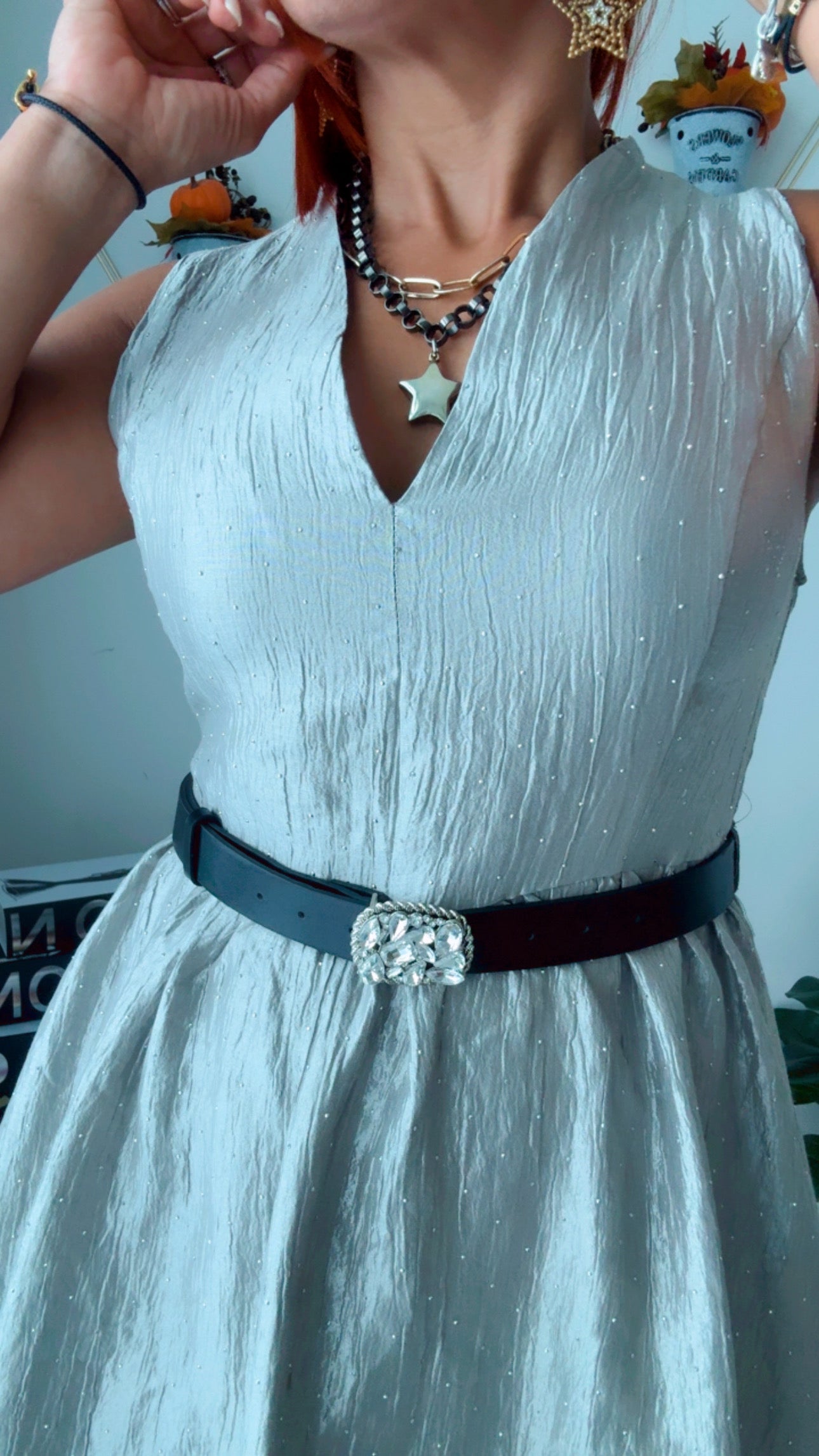 Silver Bubble Mini Dress w/Belt
