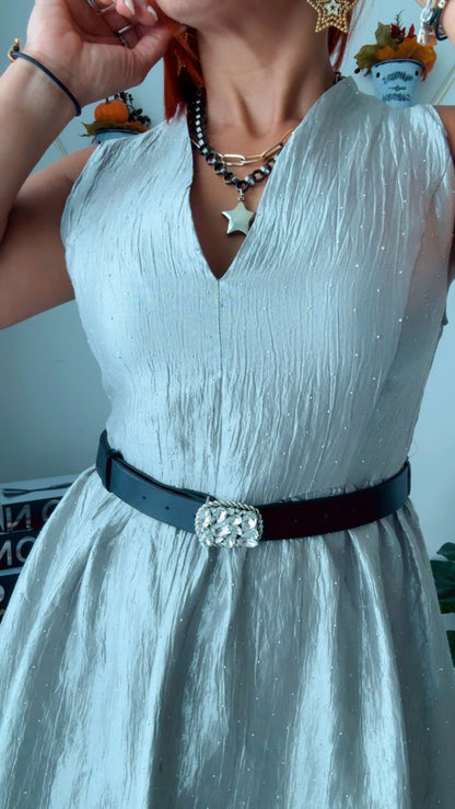 Silver Bubble Mini Dress w/Belt