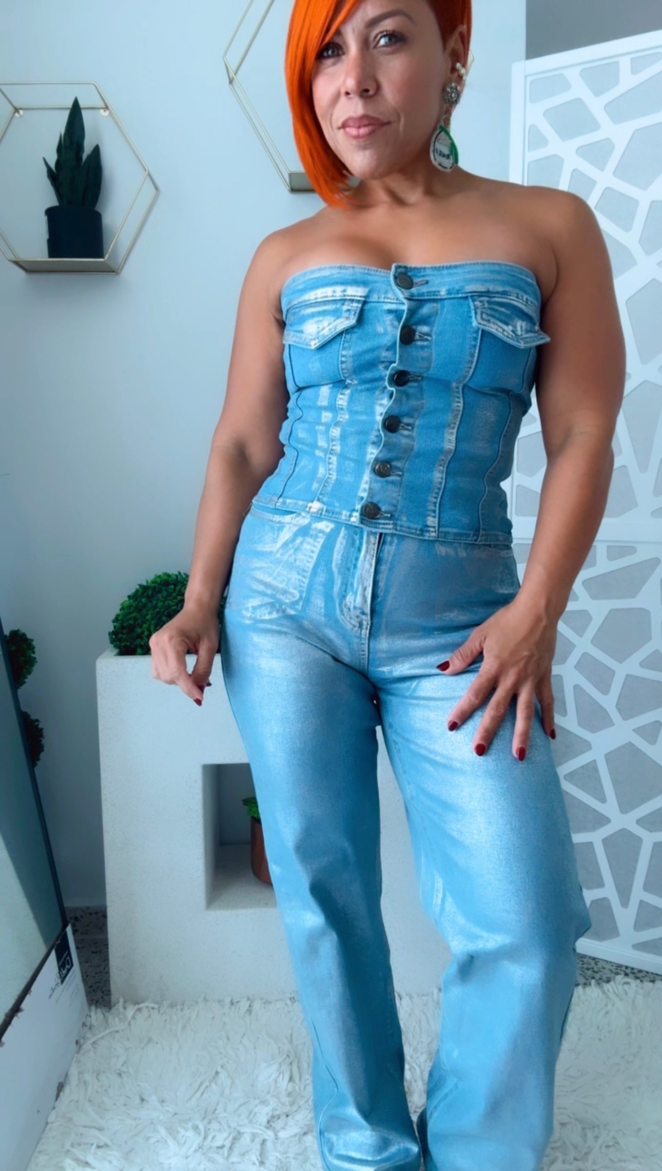 Metallic Silver Denim Bustier