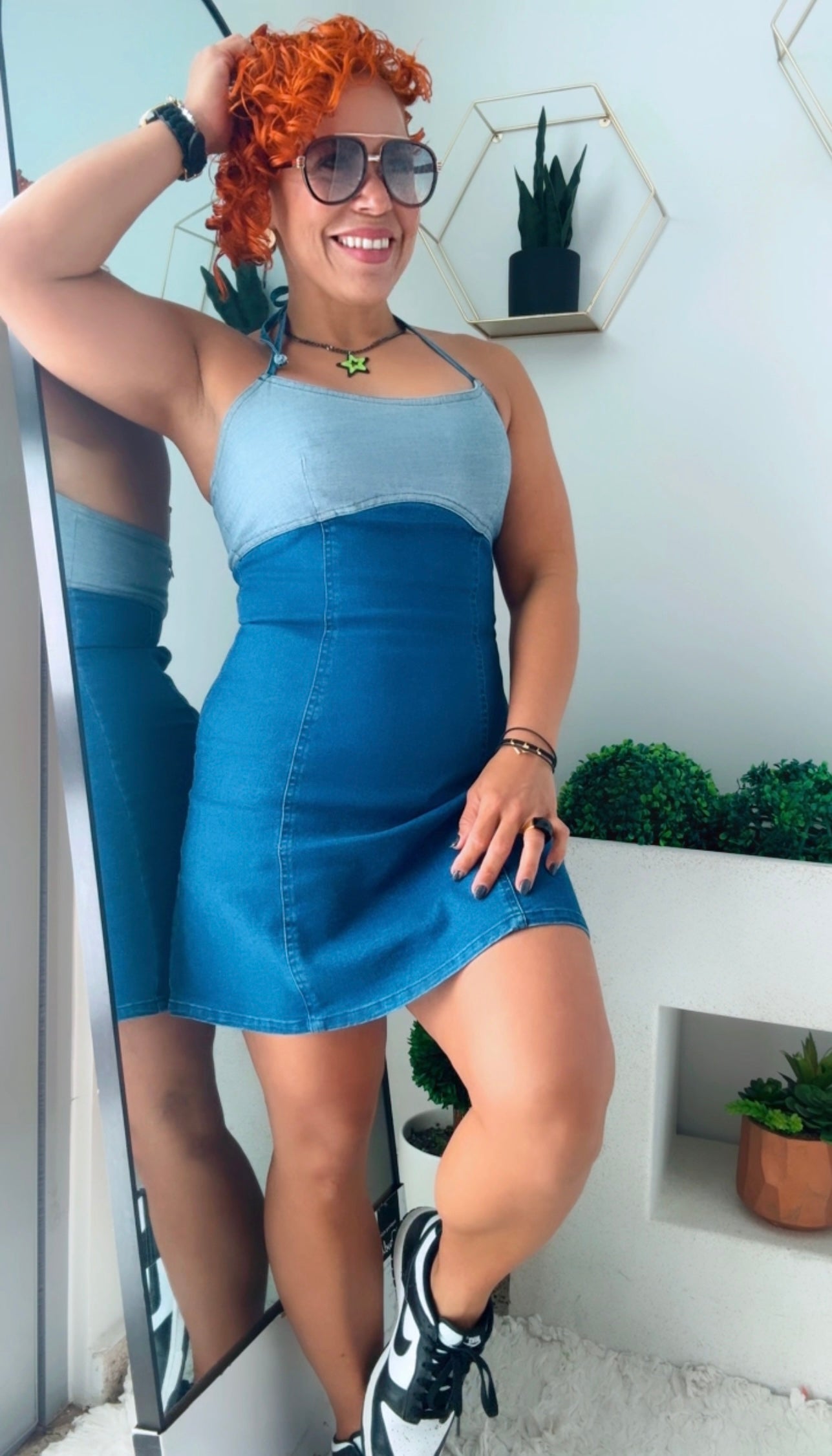 Denim Color Block Mini Dress